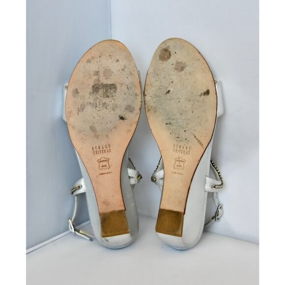Stuart Weitzman Silver Metallic & Chain Designer Low Heel Wedge Sandal Size 6.5 - Picture 8 of 8